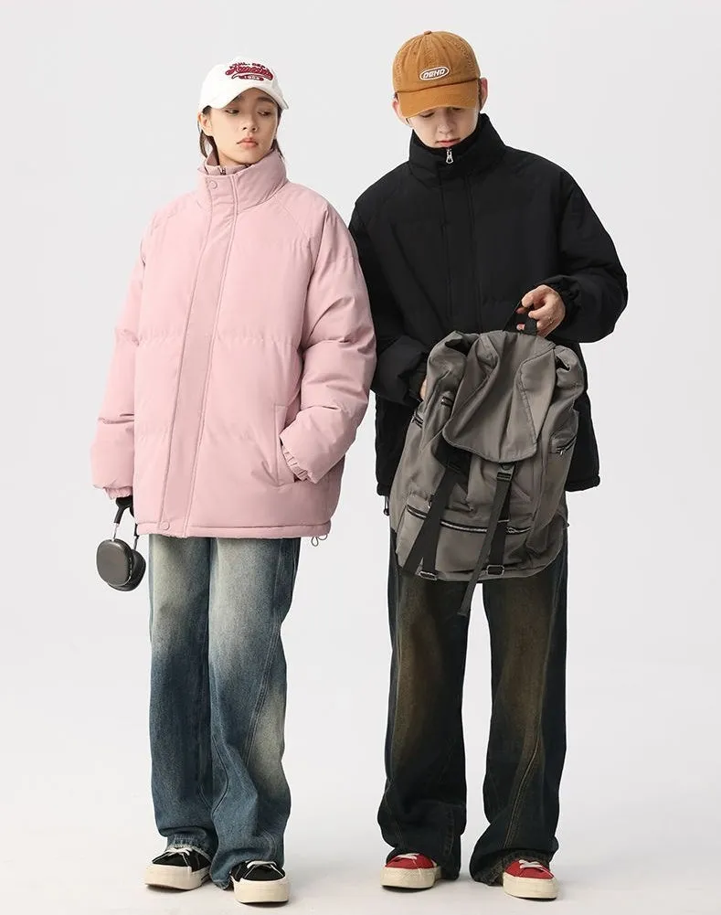 Unisex Thickened Puffer Jacket with Relaxed Fit and Stand-Up Collar