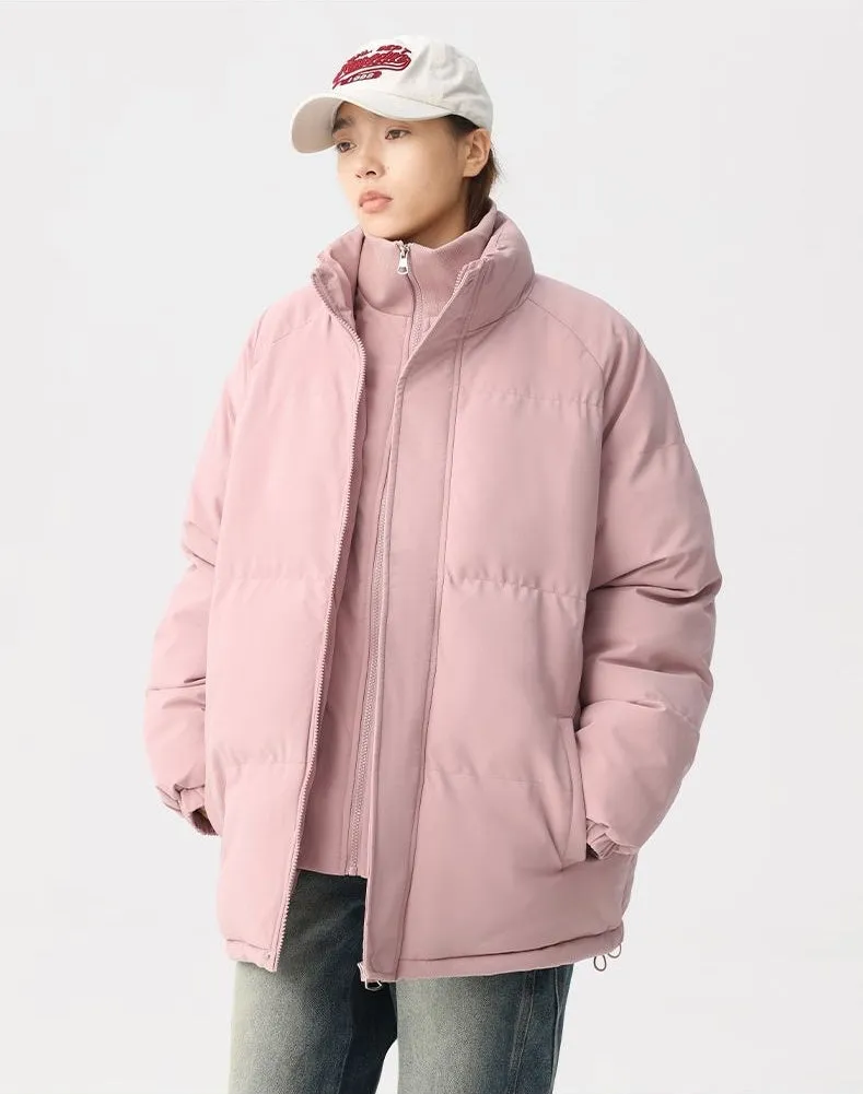 Unisex Thickened Puffer Jacket with Relaxed Fit and Stand-Up Collar