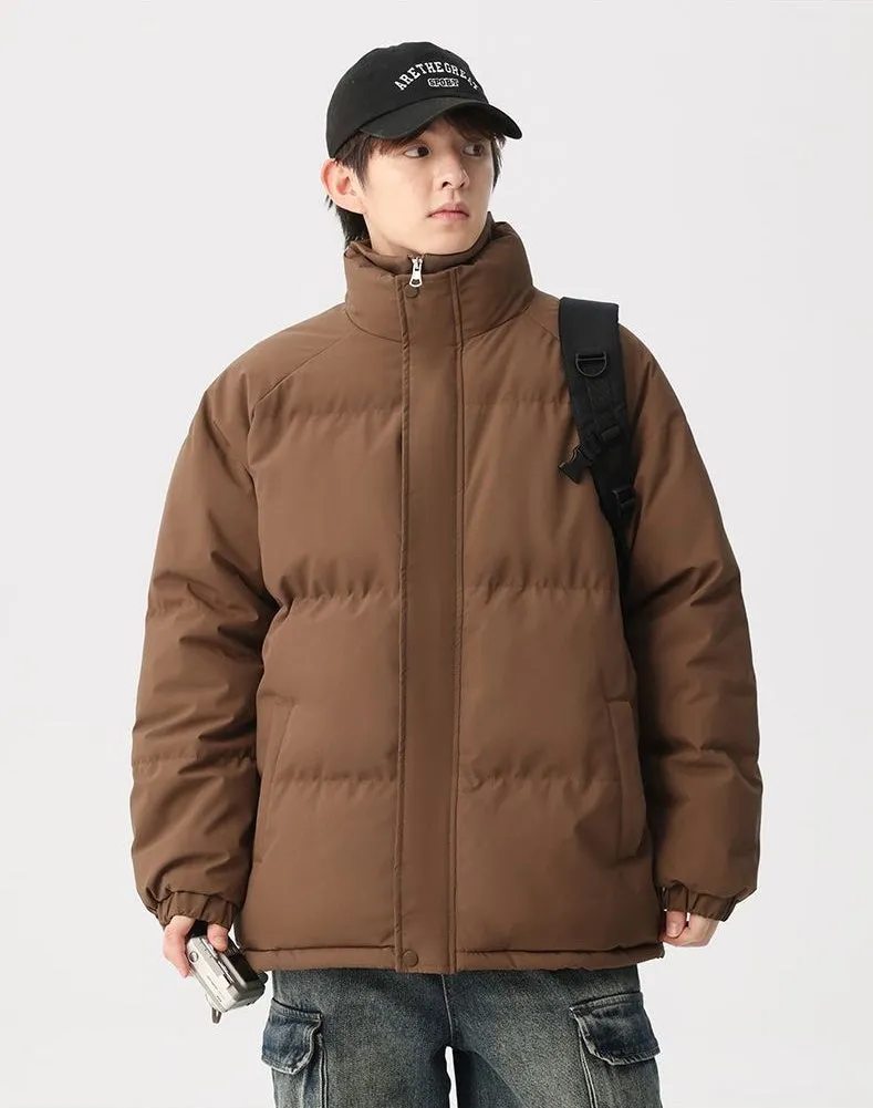 Unisex Thickened Puffer Jacket with Relaxed Fit and Stand-Up Collar