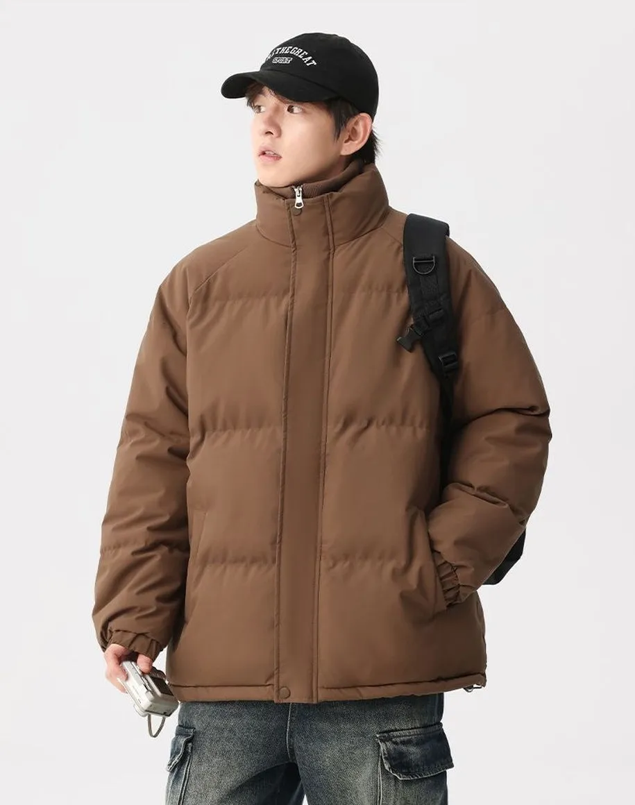 Unisex Thickened Puffer Jacket with Relaxed Fit and Stand-Up Collar
