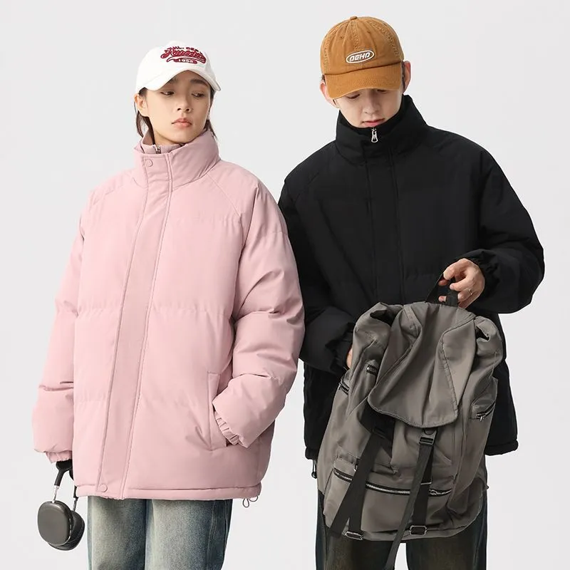 Unisex Thickened Puffer Jacket with Relaxed Fit and Stand-Up Collar