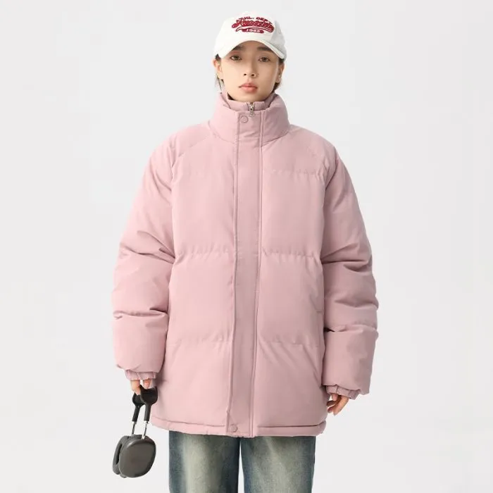 Unisex Thickened Puffer Jacket with Relaxed Fit and Stand-Up Collar
