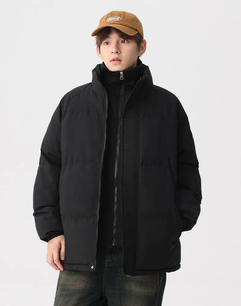 Unisex Thickened Puffer Jacket with Relaxed Fit and Stand-Up Collar