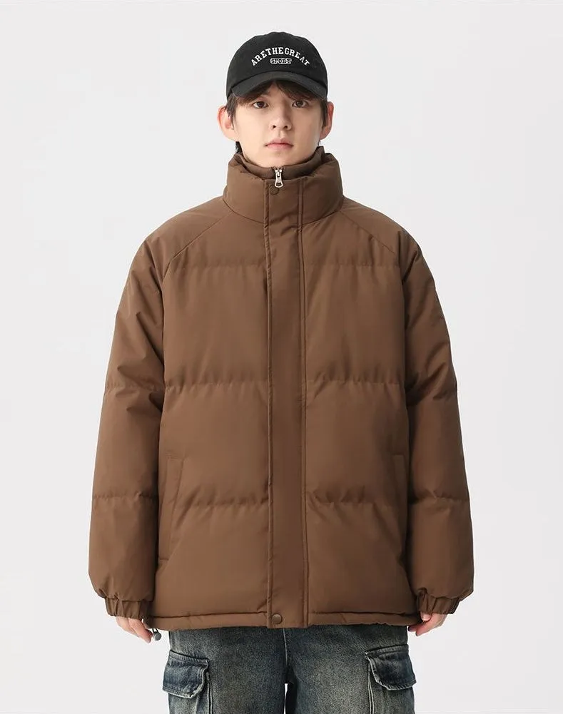 Unisex Thickened Puffer Jacket with Relaxed Fit and Stand-Up Collar