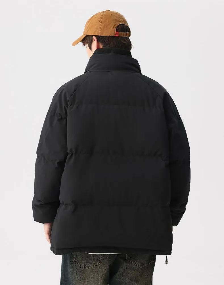 Unisex Thickened Puffer Jacket with Relaxed Fit and Stand-Up Collar