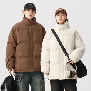 Unisex Thickened Puffer Jacket with Relaxed Fit and Stand-Up Collar