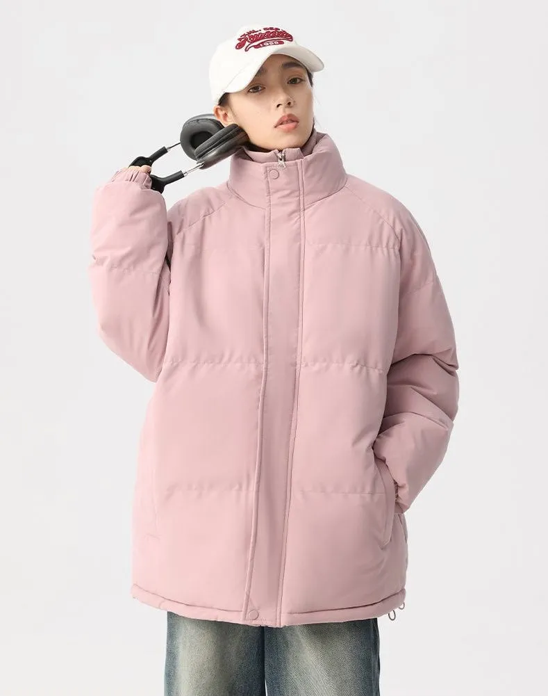 Unisex Thickened Puffer Jacket with Relaxed Fit and Stand-Up Collar