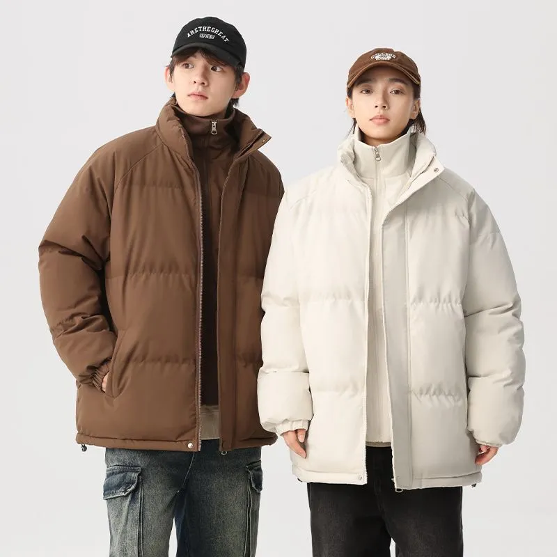 Unisex Thickened Puffer Jacket with Relaxed Fit and Stand-Up Collar