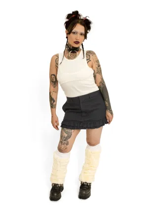 Upcycled suiting ruffle trim mini skirt