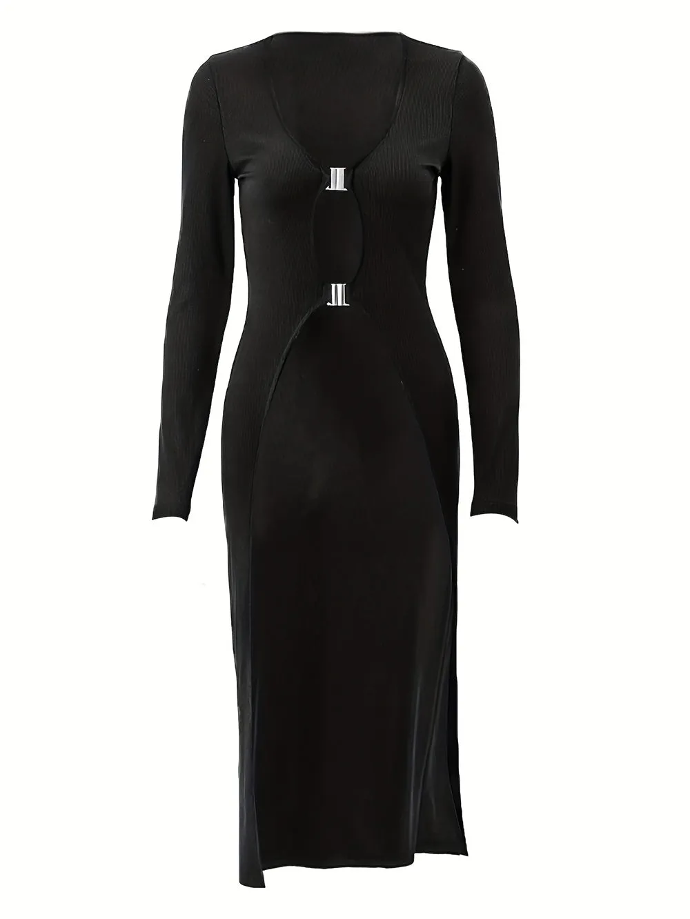 V Neck Low Cut Midi Bodycon Dress HB03031