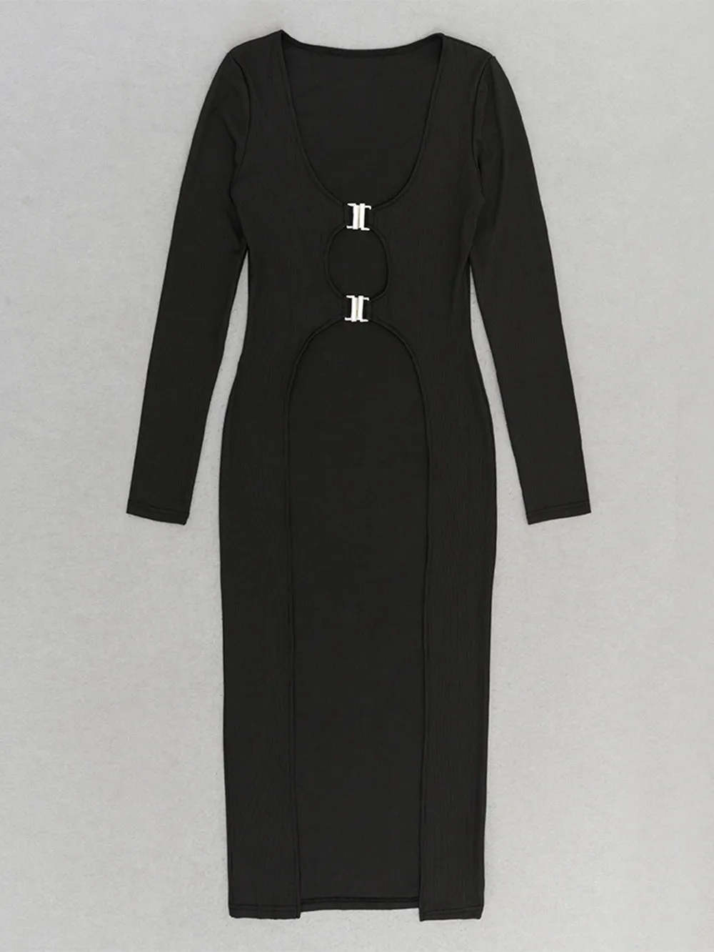 V Neck Low Cut Midi Bodycon Dress HB03031