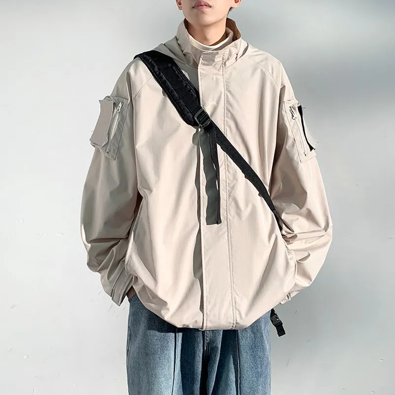 Versatile Men's Raincoat with Bellows Pocket and Hood