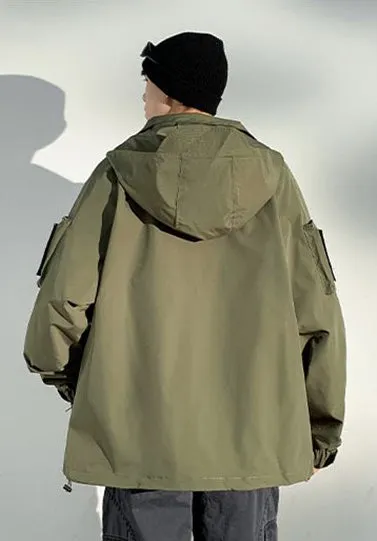Versatile Men's Raincoat with Bellows Pocket and Hood