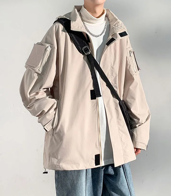 Versatile Men's Raincoat with Bellows Pocket and Hood