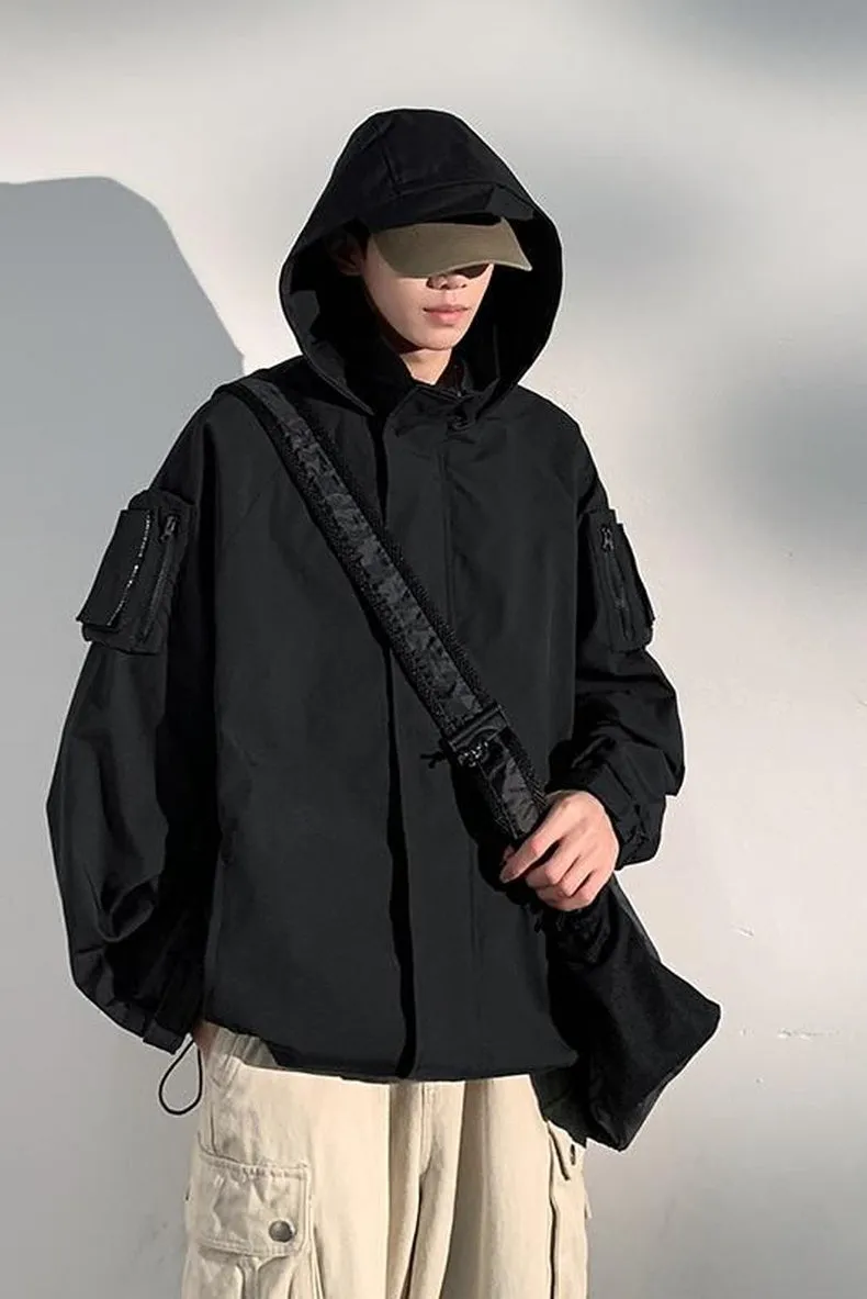 Versatile Men's Raincoat with Bellows Pocket and Hood