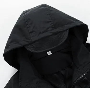 Versatile Men's Raincoat with Bellows Pocket and Hood