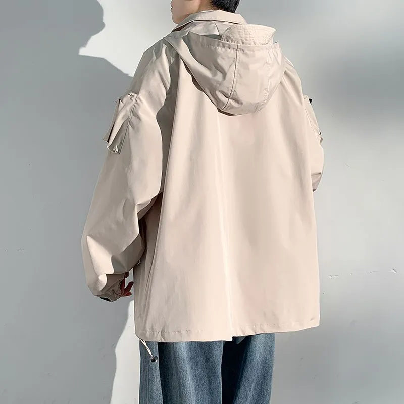 Versatile Men's Raincoat with Bellows Pocket and Hood