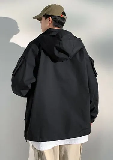 Versatile Men's Raincoat with Bellows Pocket and Hood