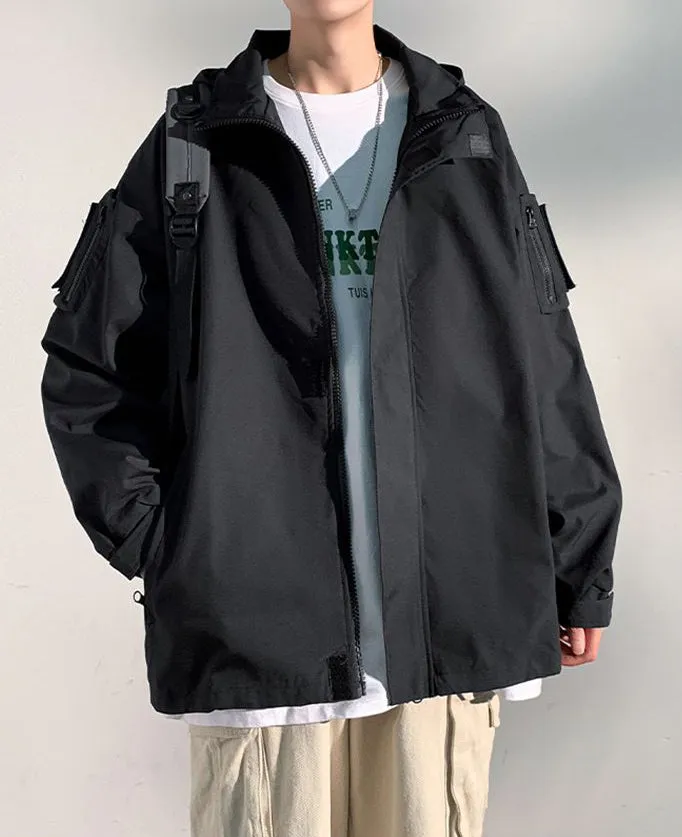 Versatile Men's Raincoat with Bellows Pocket and Hood