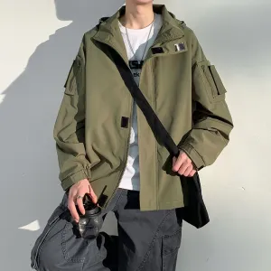 Versatile Men's Raincoat with Bellows Pocket and Hood
