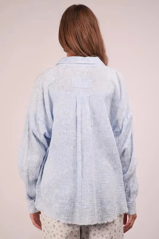 VERY J Plus Size Mineral Washed Gauze Shirt