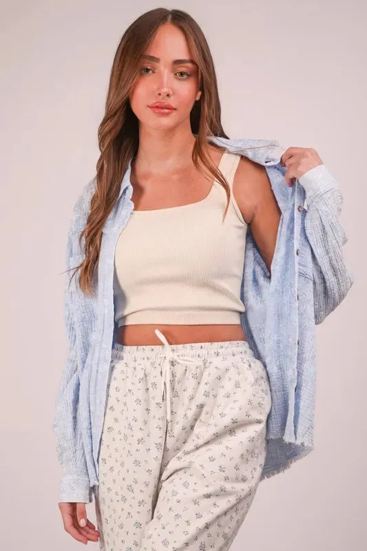 VERY J Plus Size Mineral Washed Gauze Shirt