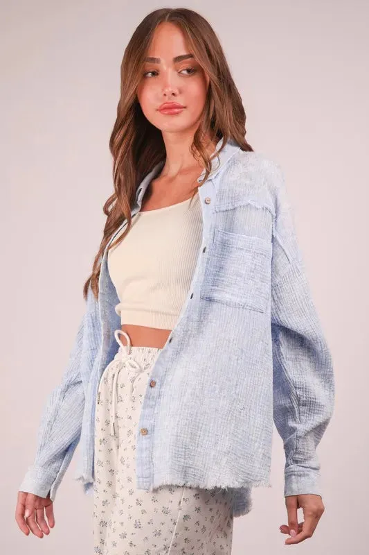 VERY J Plus Size Mineral Washed Gauze Shirt