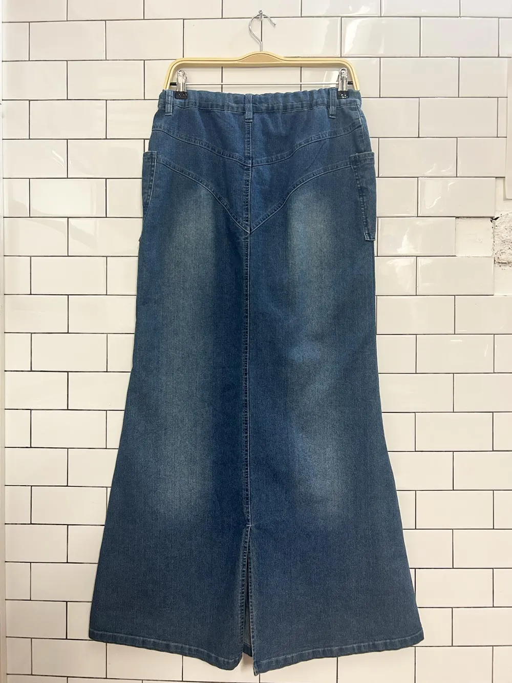 vintage 00s embroidered denim maxi skirt