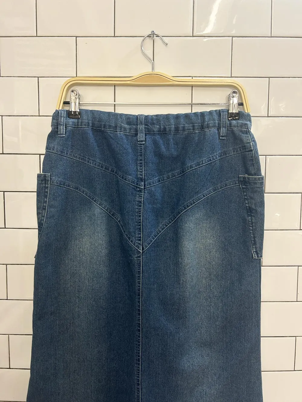 vintage 00s embroidered denim maxi skirt