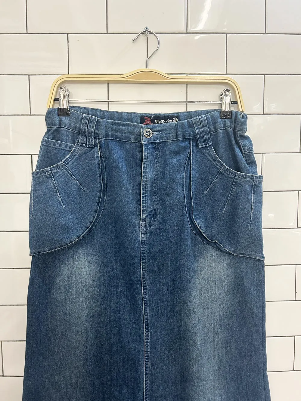 vintage 00s embroidered denim maxi skirt