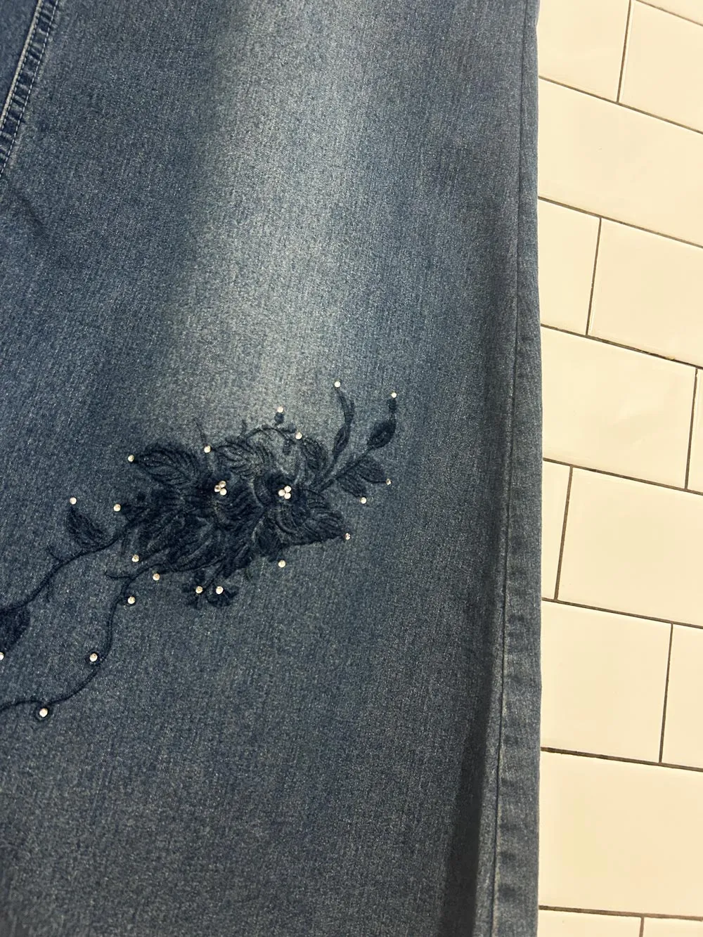 vintage 00s embroidered denim maxi skirt
