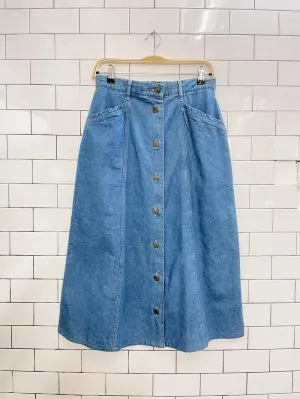 vintage 90s ll bean button denim midi skirt