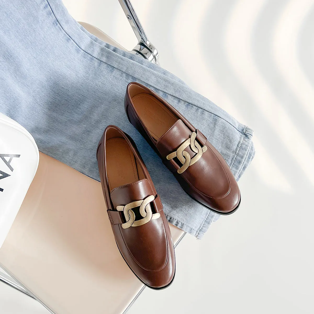 VINTAGE BRITISH-STYLE SQUARE HEEL LOAFERS 7212