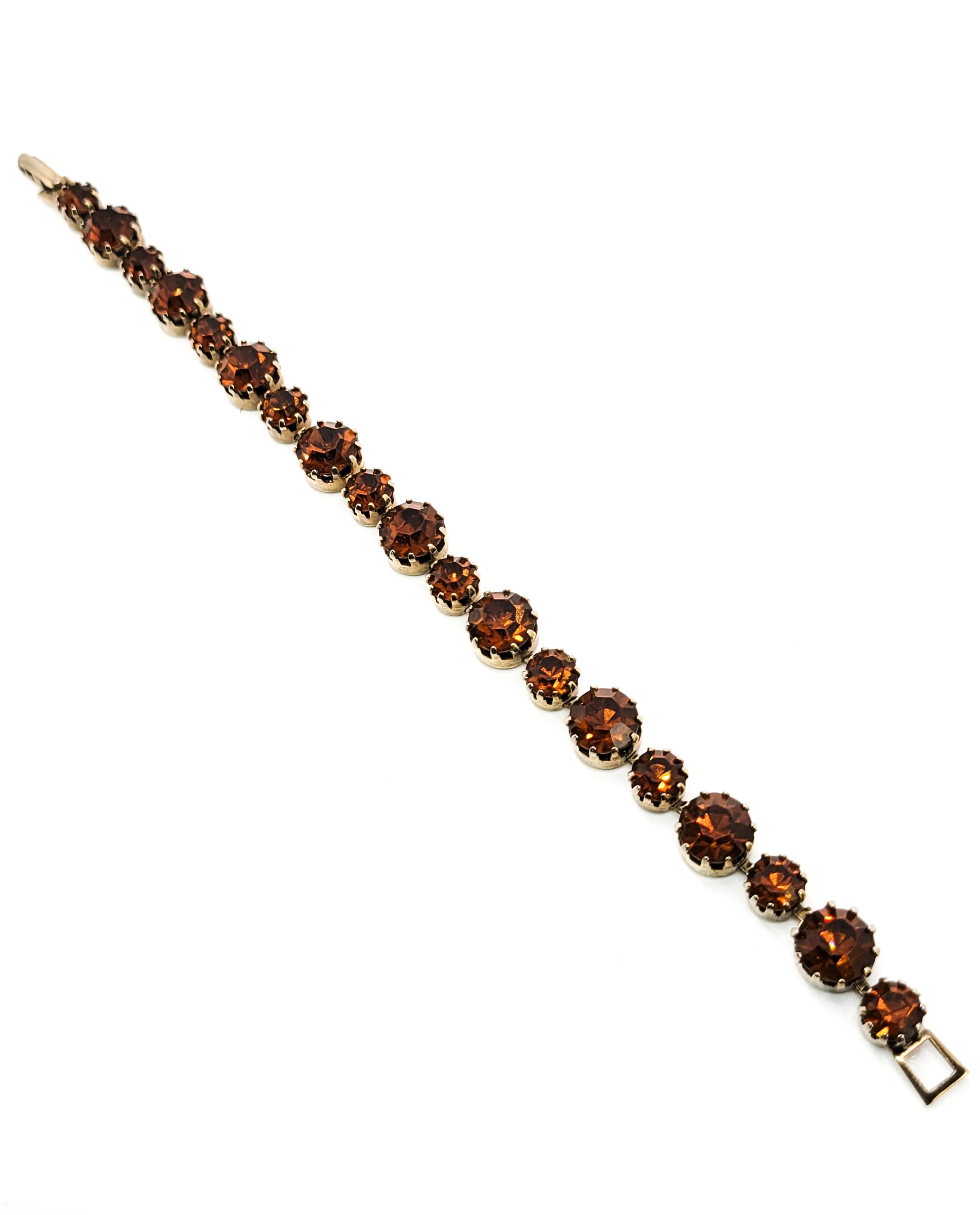 Vintage brown topaz round chaton prong set vintage mid century rhinestone bracelet