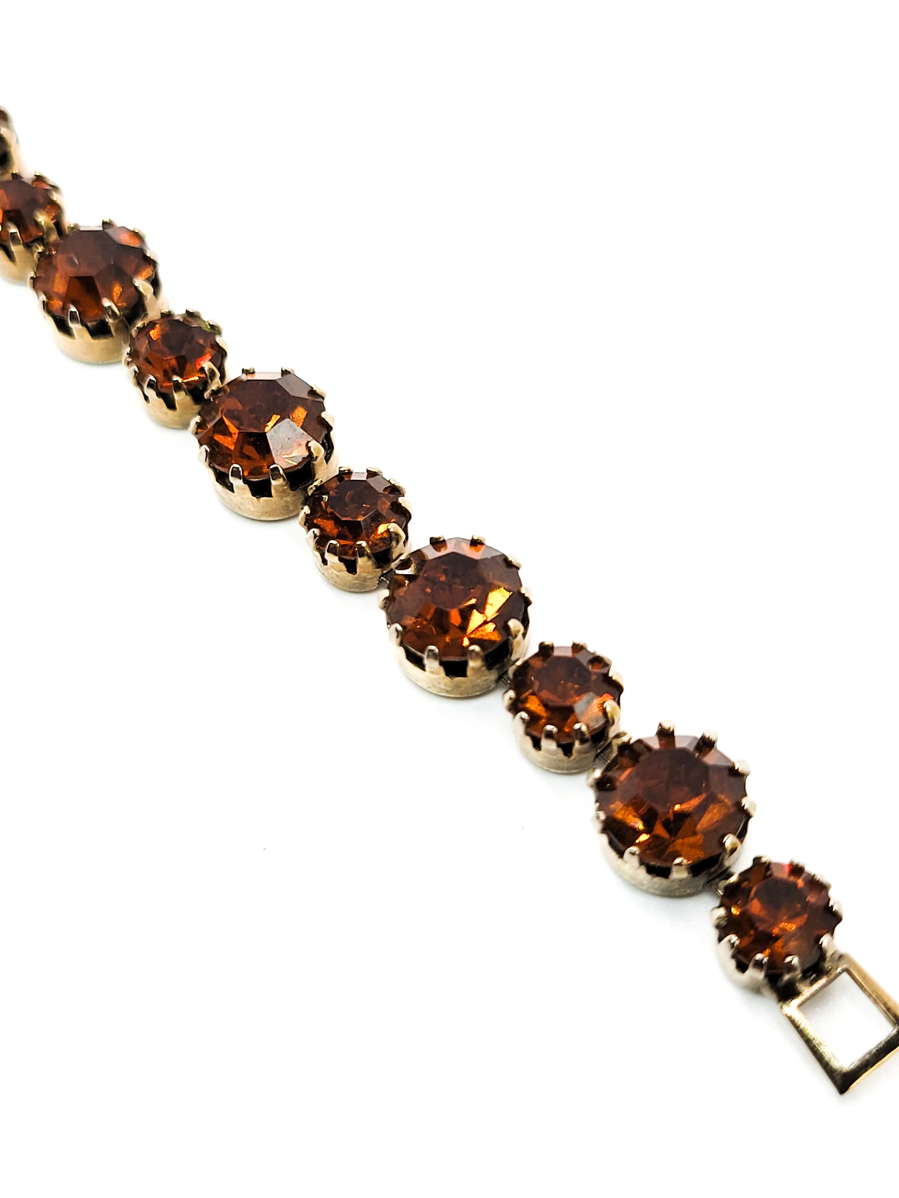 Vintage brown topaz round chaton prong set vintage mid century rhinestone bracelet