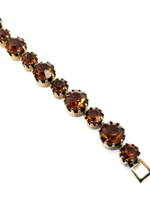 Vintage brown topaz round chaton prong set vintage mid century rhinestone bracelet
