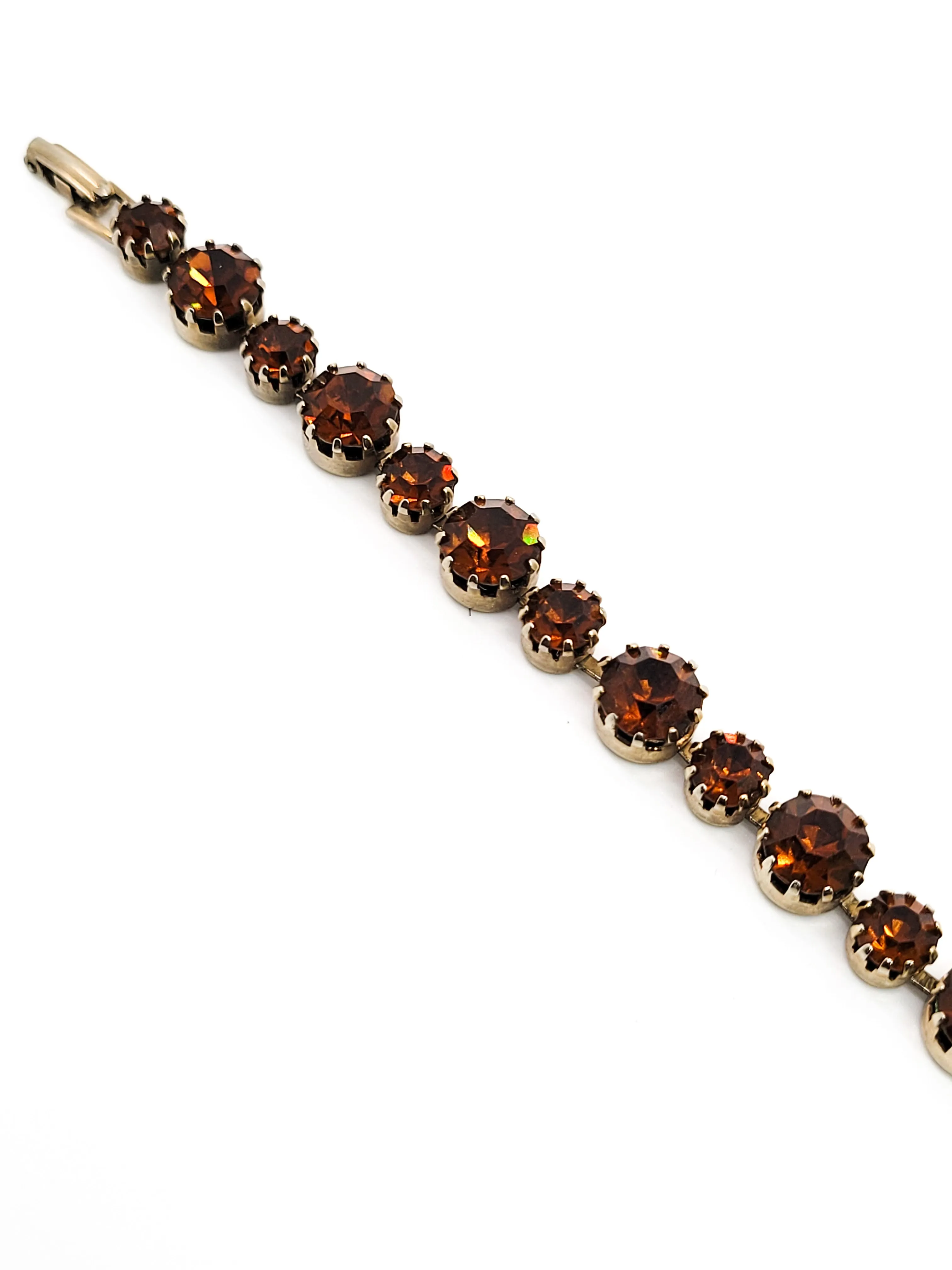 Vintage brown topaz round chaton prong set vintage mid century rhinestone bracelet