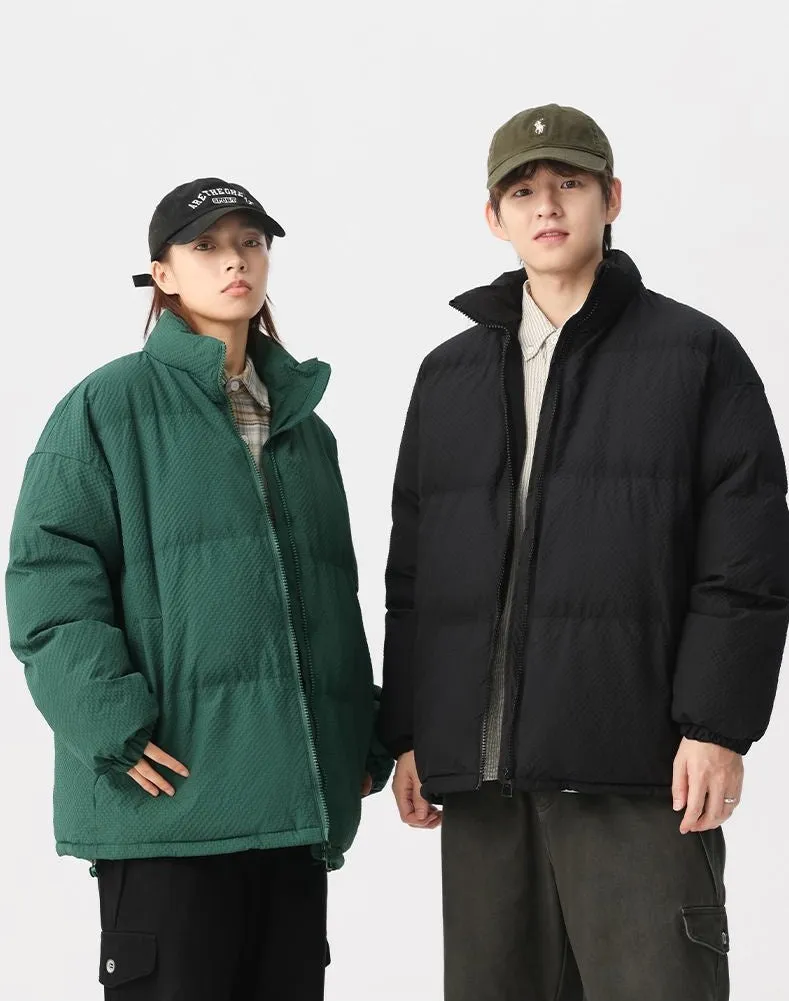 Vintage-style Zip-up Puffer Jacket for Unisex Wear