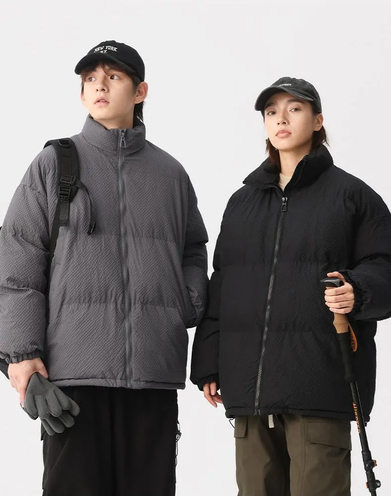 Vintage-style Zip-up Puffer Jacket for Unisex Wear