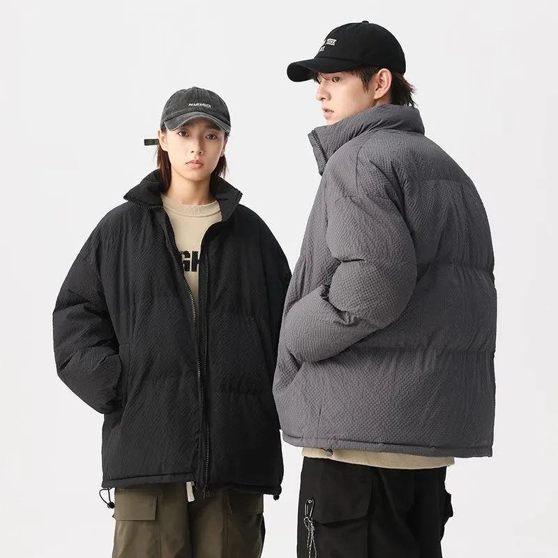 Vintage-style Zip-up Puffer Jacket for Unisex Wear