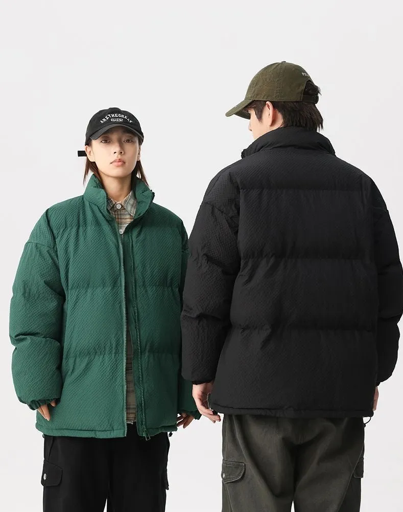 Vintage-style Zip-up Puffer Jacket for Unisex Wear