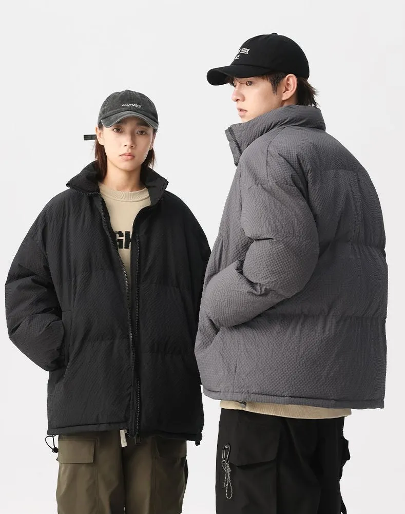 Vintage-style Zip-up Puffer Jacket for Unisex Wear