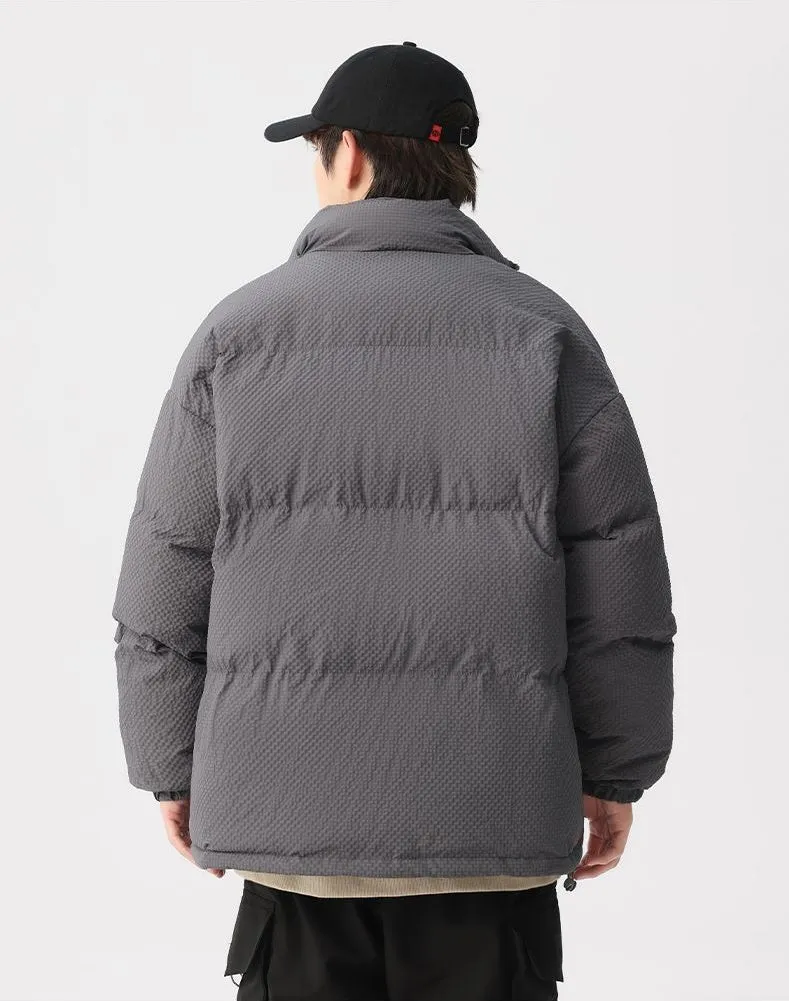 Vintage-style Zip-up Puffer Jacket for Unisex Wear
