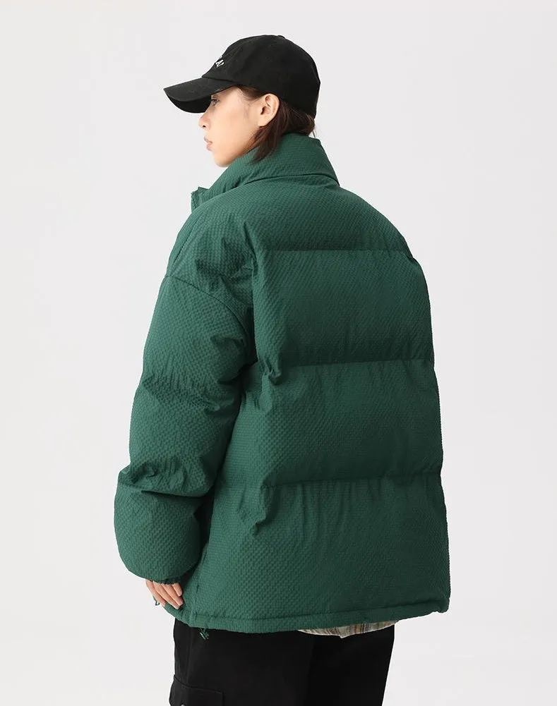 Vintage-style Zip-up Puffer Jacket for Unisex Wear