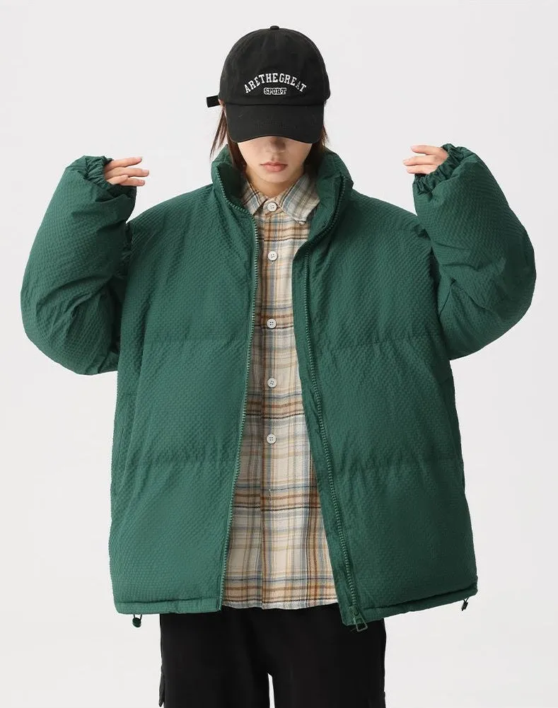 Vintage-style Zip-up Puffer Jacket for Unisex Wear