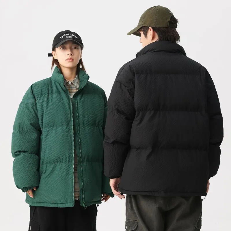 Vintage-style Zip-up Puffer Jacket for Unisex Wear