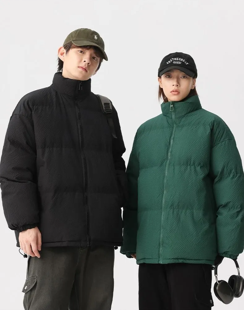 Vintage-style Zip-up Puffer Jacket for Unisex Wear