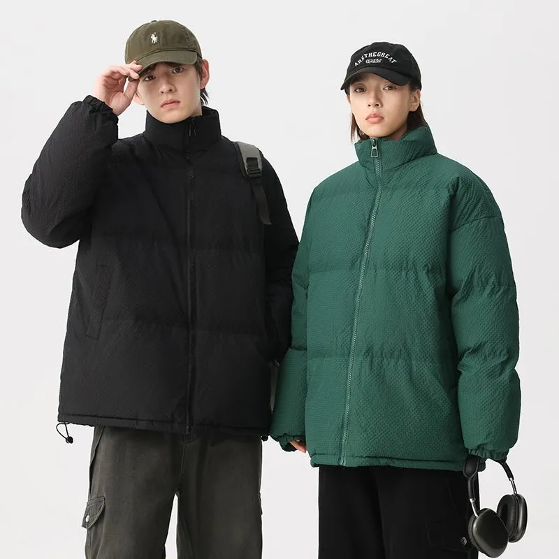 Vintage-style Zip-up Puffer Jacket for Unisex Wear