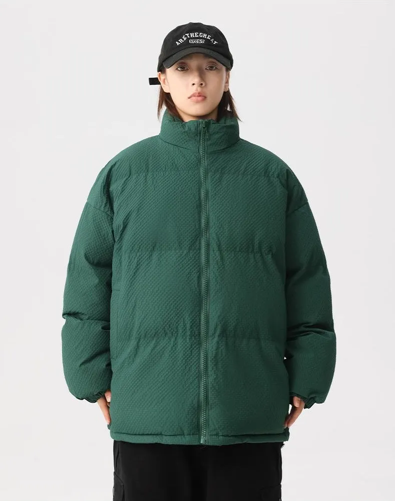 Vintage-style Zip-up Puffer Jacket for Unisex Wear