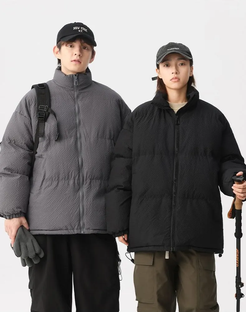 Vintage-style Zip-up Puffer Jacket for Unisex Wear